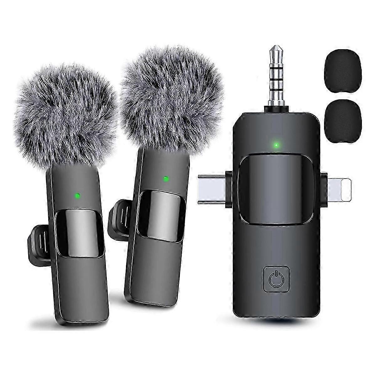 3 in 1 Wireless Lavalier Microphones for IPhone, Android, Camera, USB-C Microphone, Mini Microphone  KB