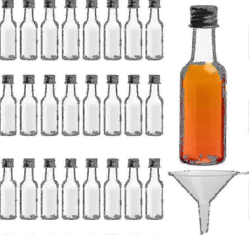 Mini Liquor Bottles (24 Pack) - 50ml Reusable Plastic Empty Spirit Bottles with Black Screw Caps