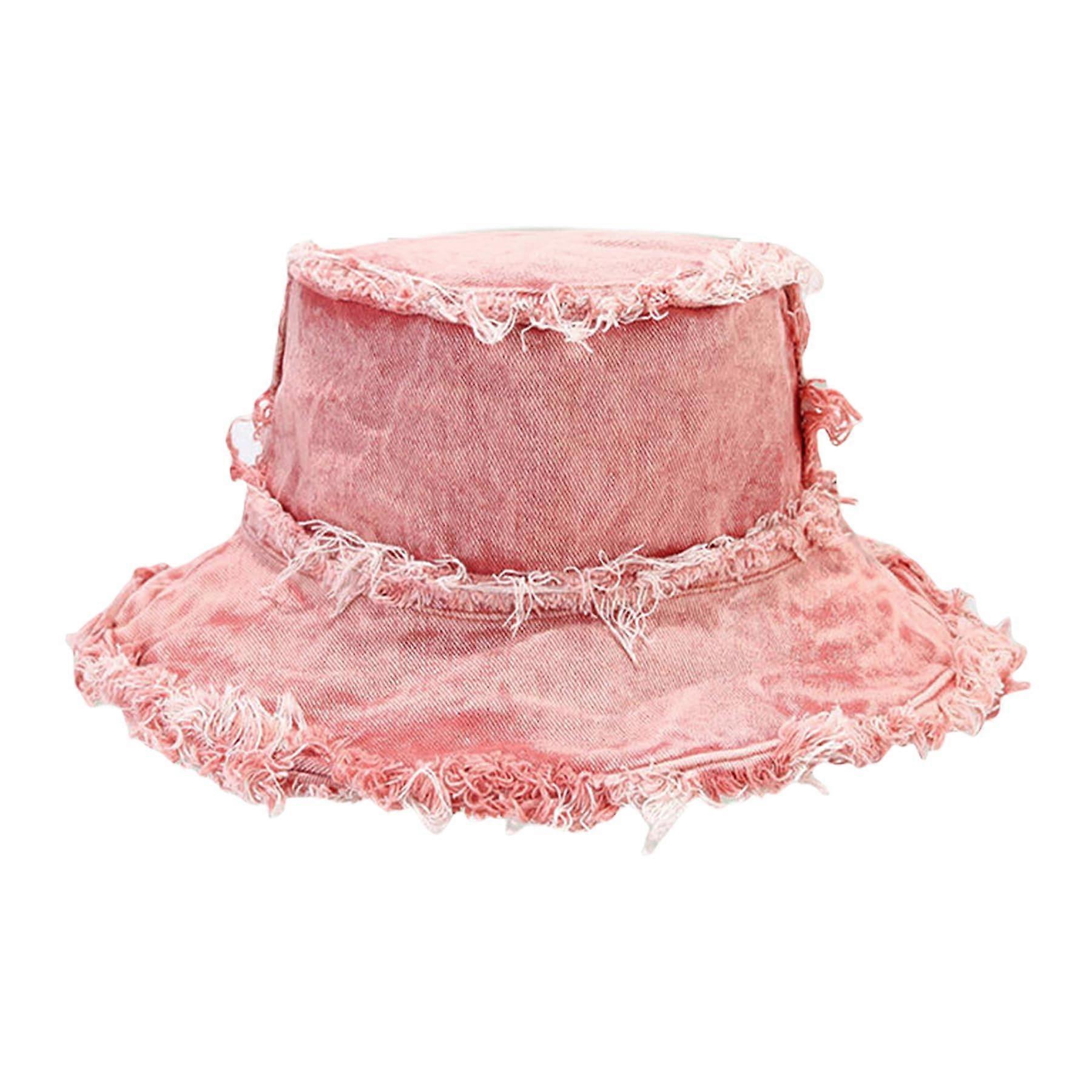 Frayed Bucket Hat Unisex Trendy Washed Denim Bucket Cap Distressed Jean Fisherman Cap Travel Floppy Boonie Sun Hats