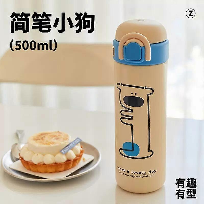 Cute Cartoon Student  Cup with Flip Cover & Double Straws