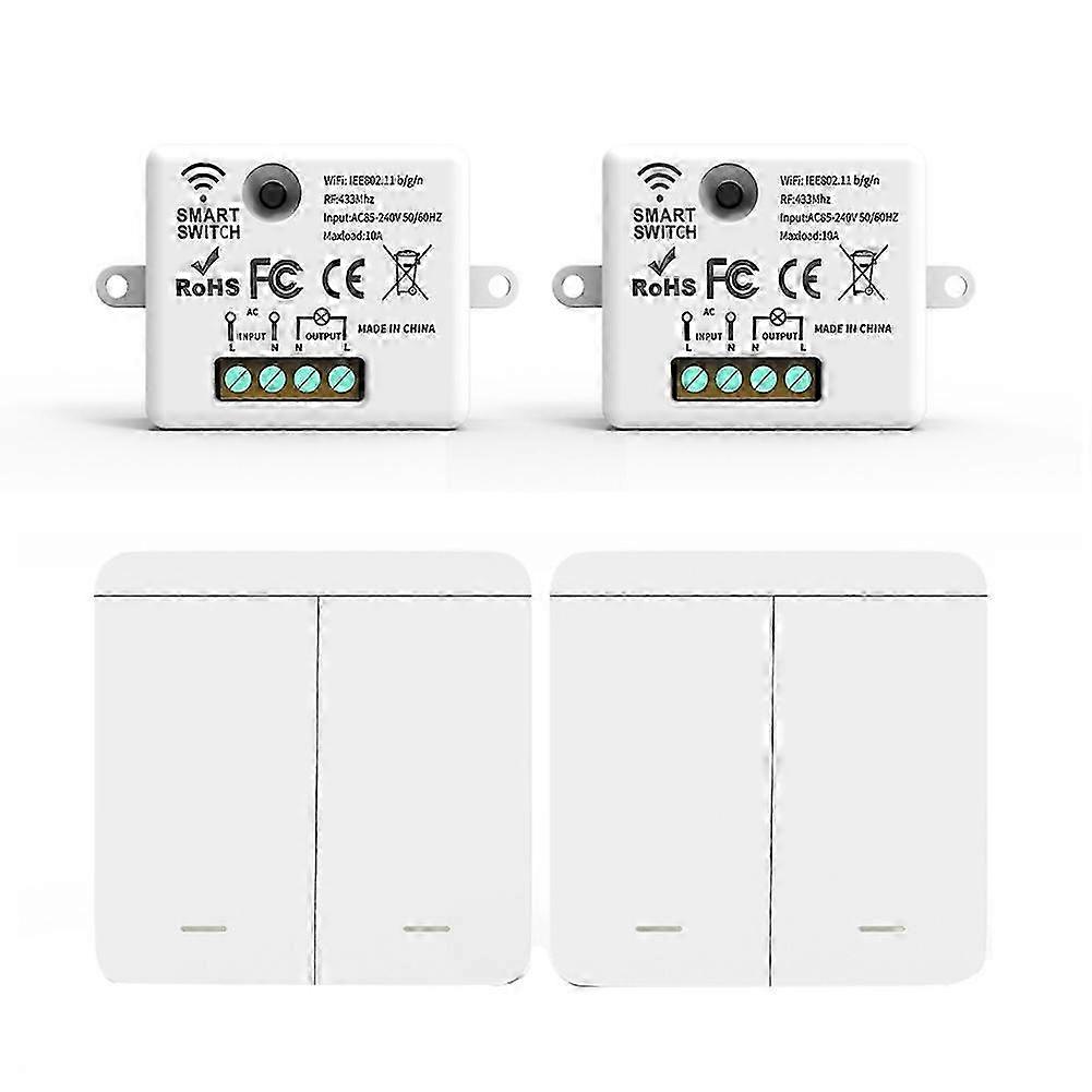 2-Pack Wireless Wall Switch with Remote Control for LED Lamps|RF 433MHz Relay Receiver and 2-Gang Panel Switch Included
