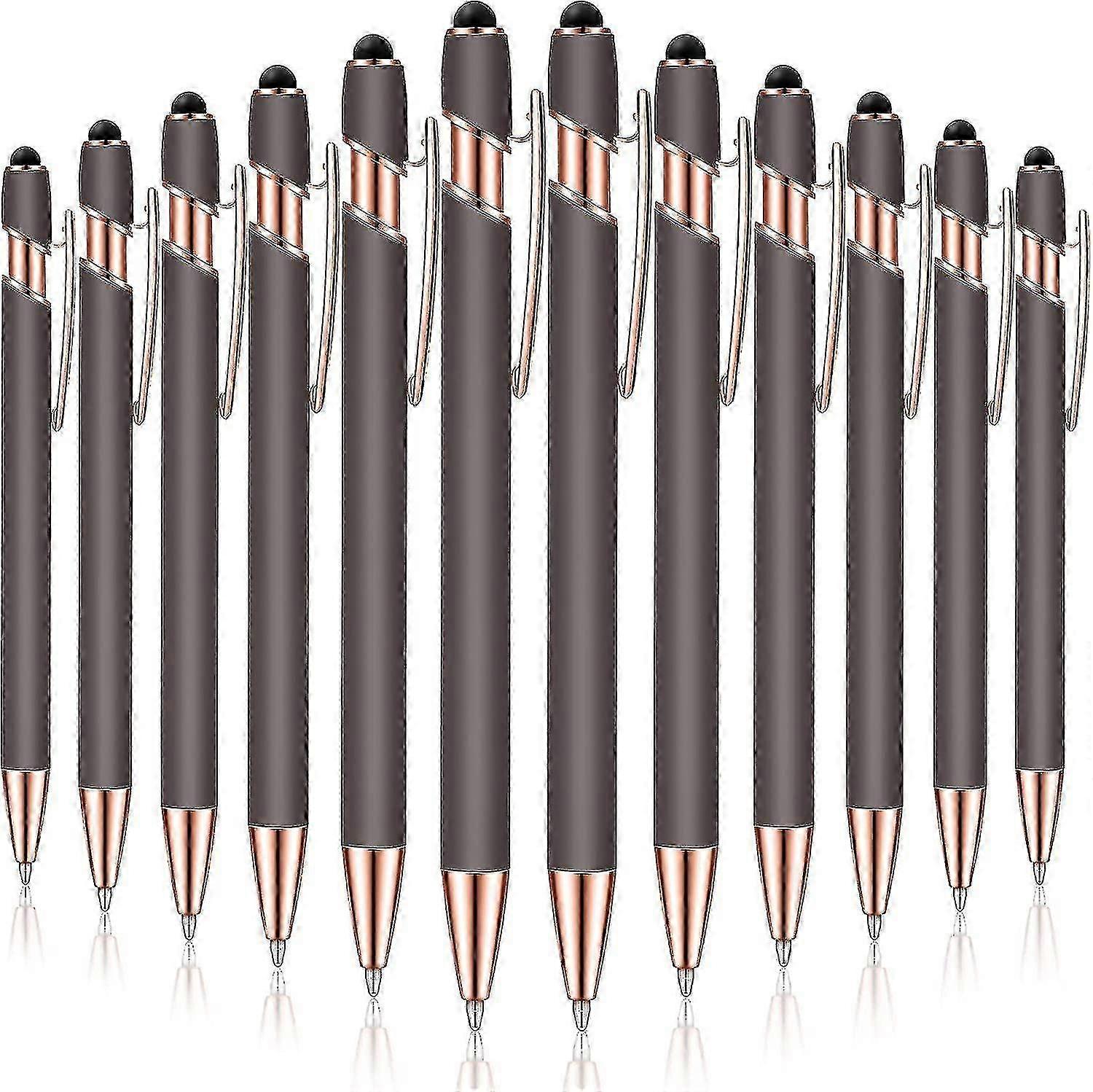 12 Stylish Ballpoint Pens Featuring Stylus Tip for Touch Screens, Black Ink Metal Writing Instruments for Versatile Use