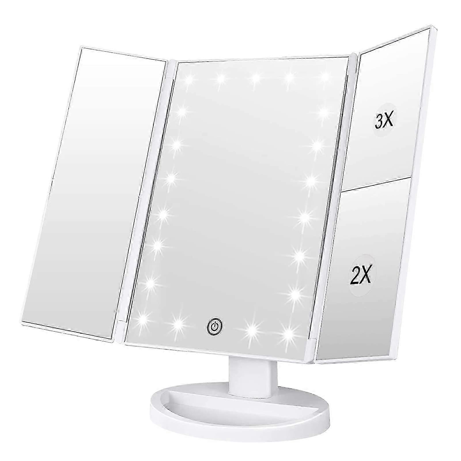 21 LED Light Makeup Mirror, Dual Power, Adjustable Touch, 1x/2x/3x Magnification