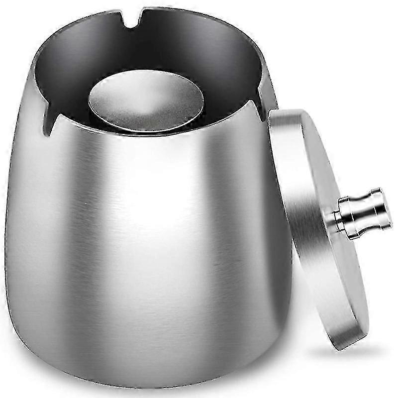 Posacenere in acciaio inox con coperchio, base antiscivolo per uso interno ed esterno, argento resistente alle intemperie