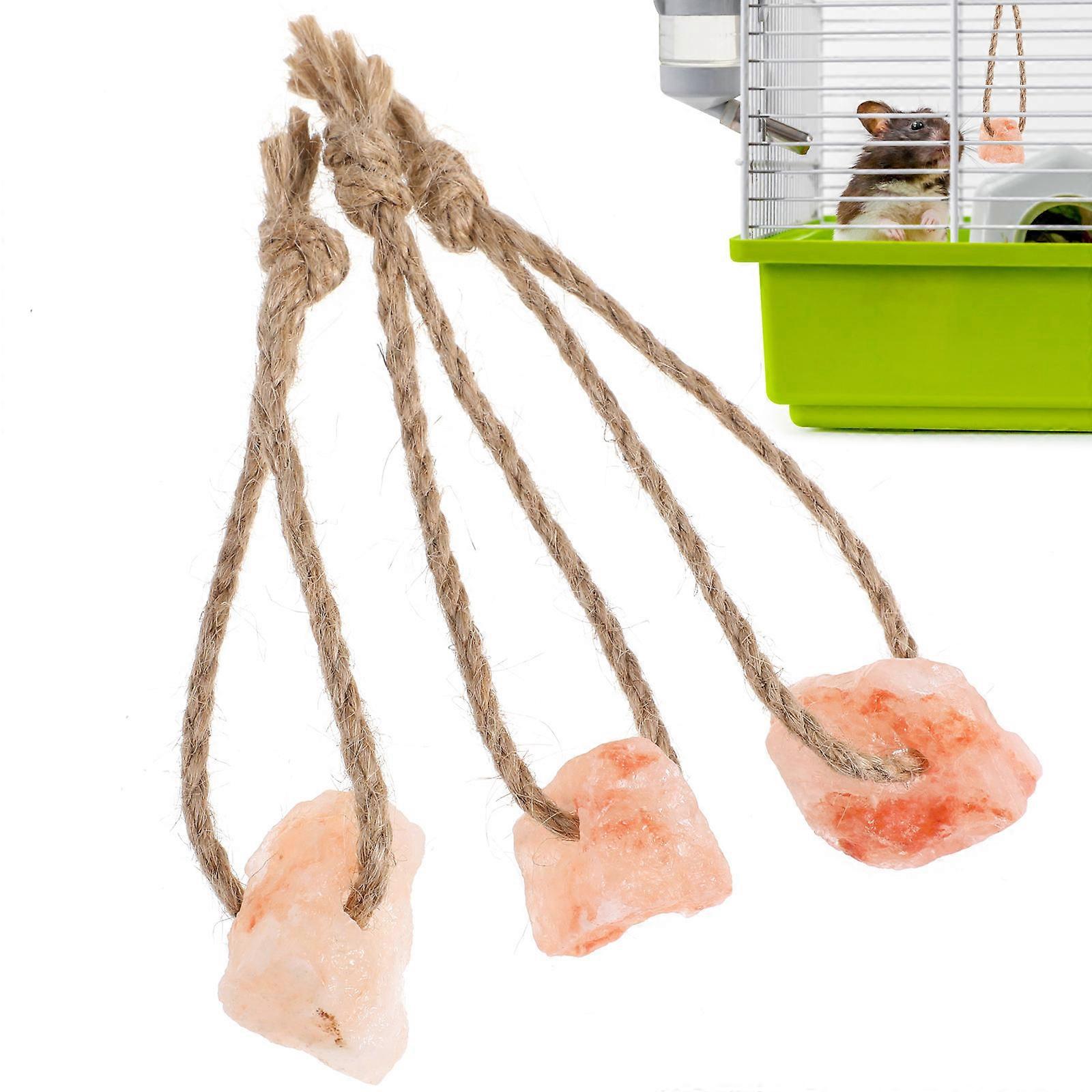 3pcs Nutrient Mineral Chewing Salt Blocks with Hemp Rope for Pets – Safe Molar Exercise for Rabbits, Squirrels, and Hedgehogs