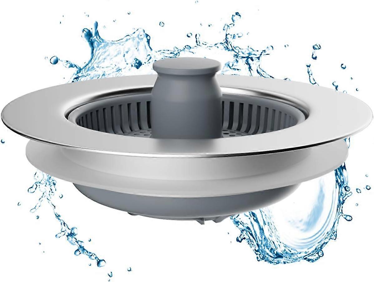 Kitchen Sink Strainer and Stopper Combo - Universal 3 in 1 Stainless Steel Sink Strainer with Anti-Clogging, Easy Installation for 70-86mm Sink Hole