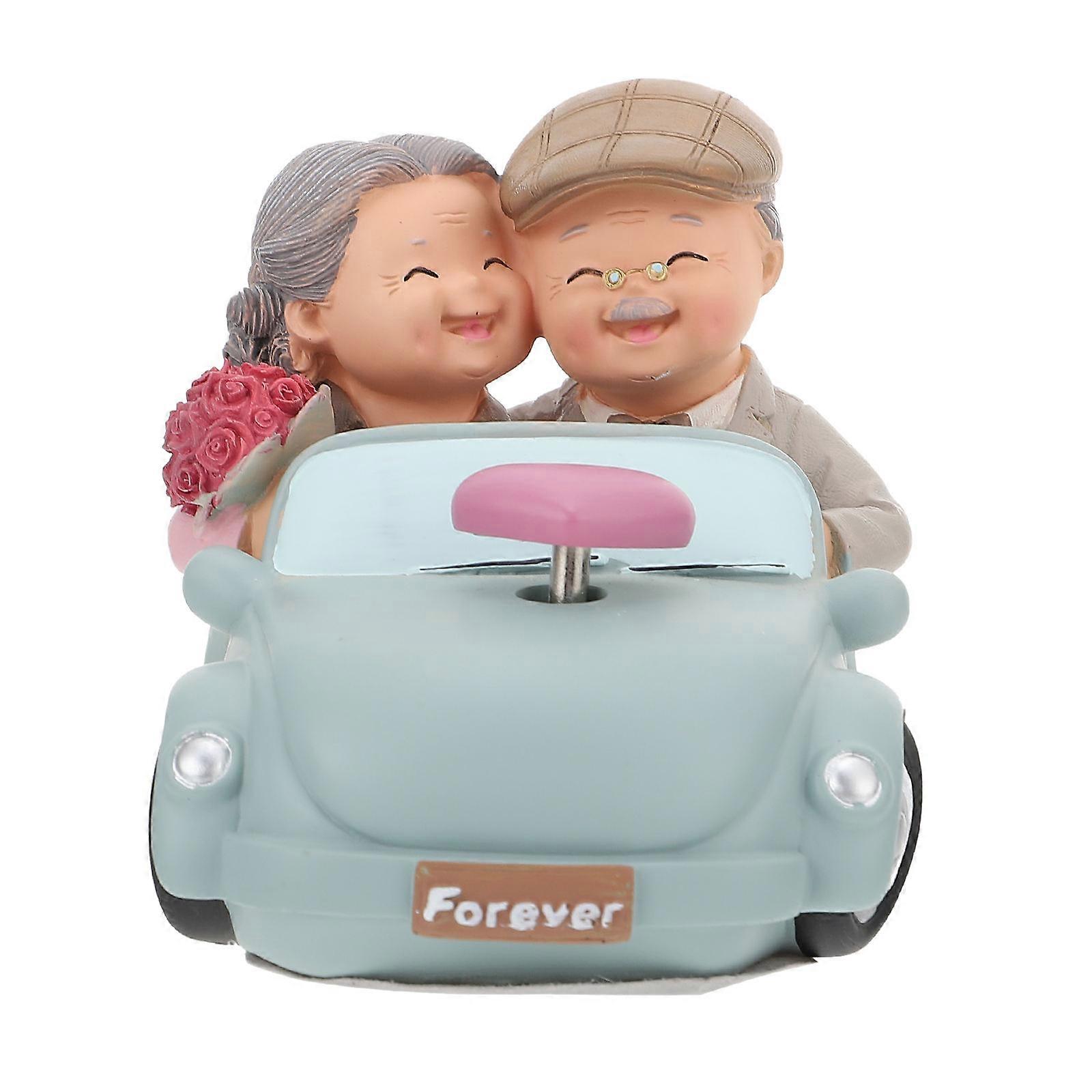 Resin Elderly Couple Wedding Cake Topper Valentine's Day Present Assorted Color 16.5X11CM Romantic Couple Statue 1Pack