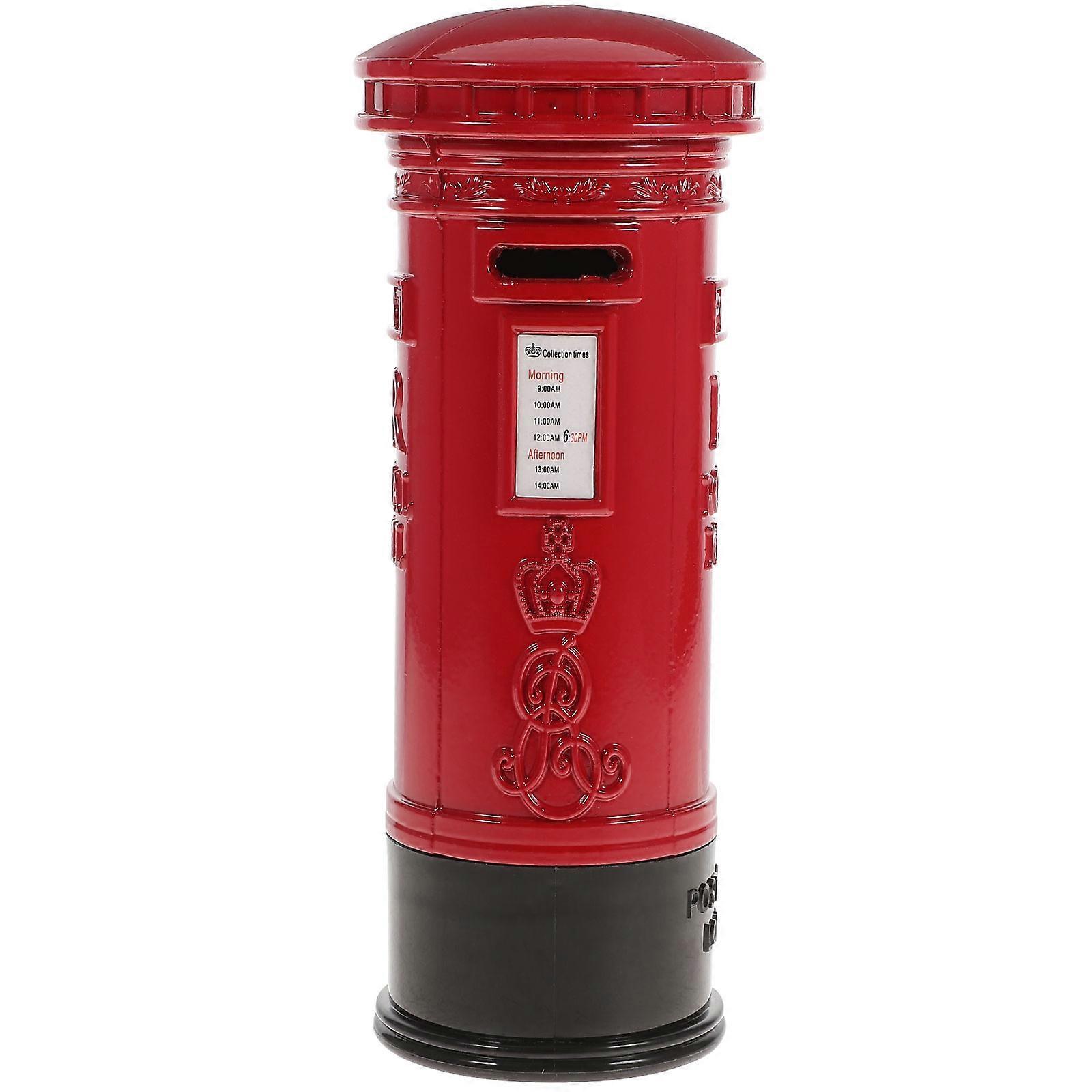 Mailbox Savings Jar Resin Piggy Bank Coin Saving Home Office Ornament Red 17.50X7.00X7.00cm Retro Style 1Pack