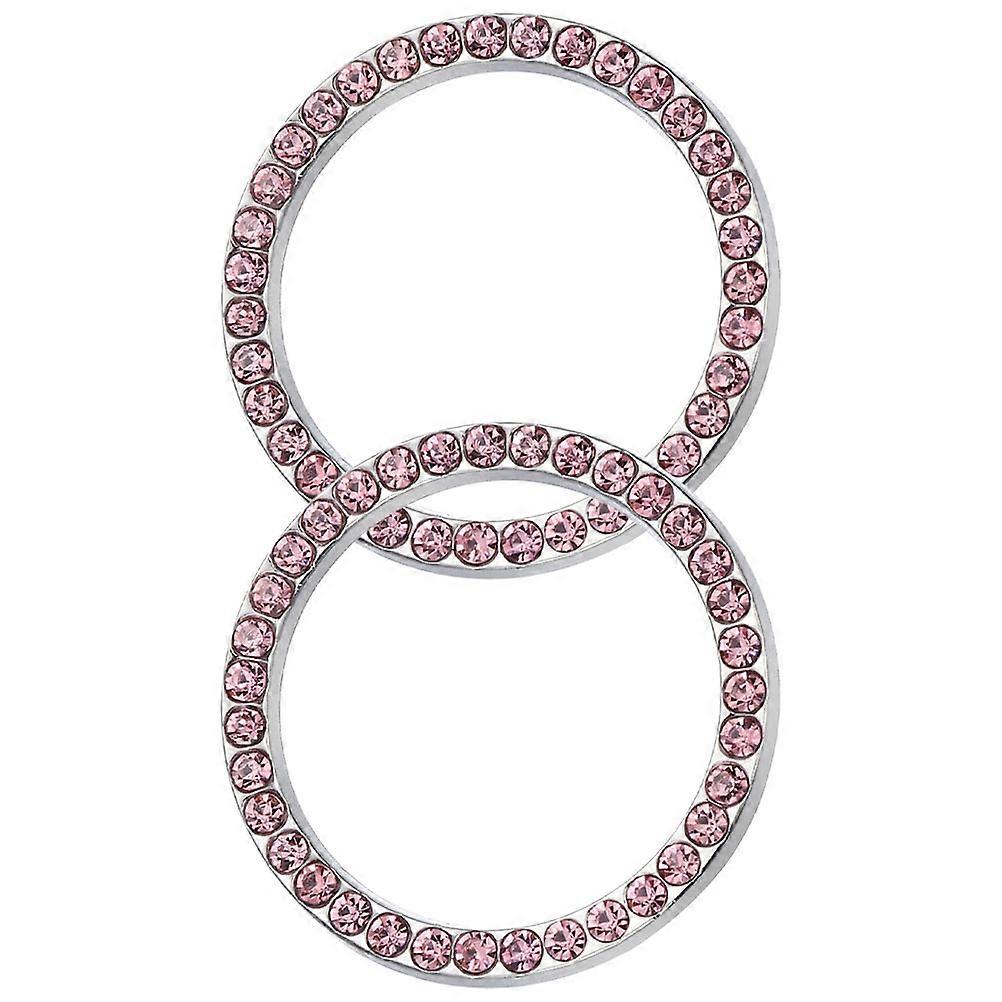 Glamorous Rhinestone Car Ignition Ring Push To Start Button Cover Pink 3.8cm Outer Diameter DIY 2Pcs