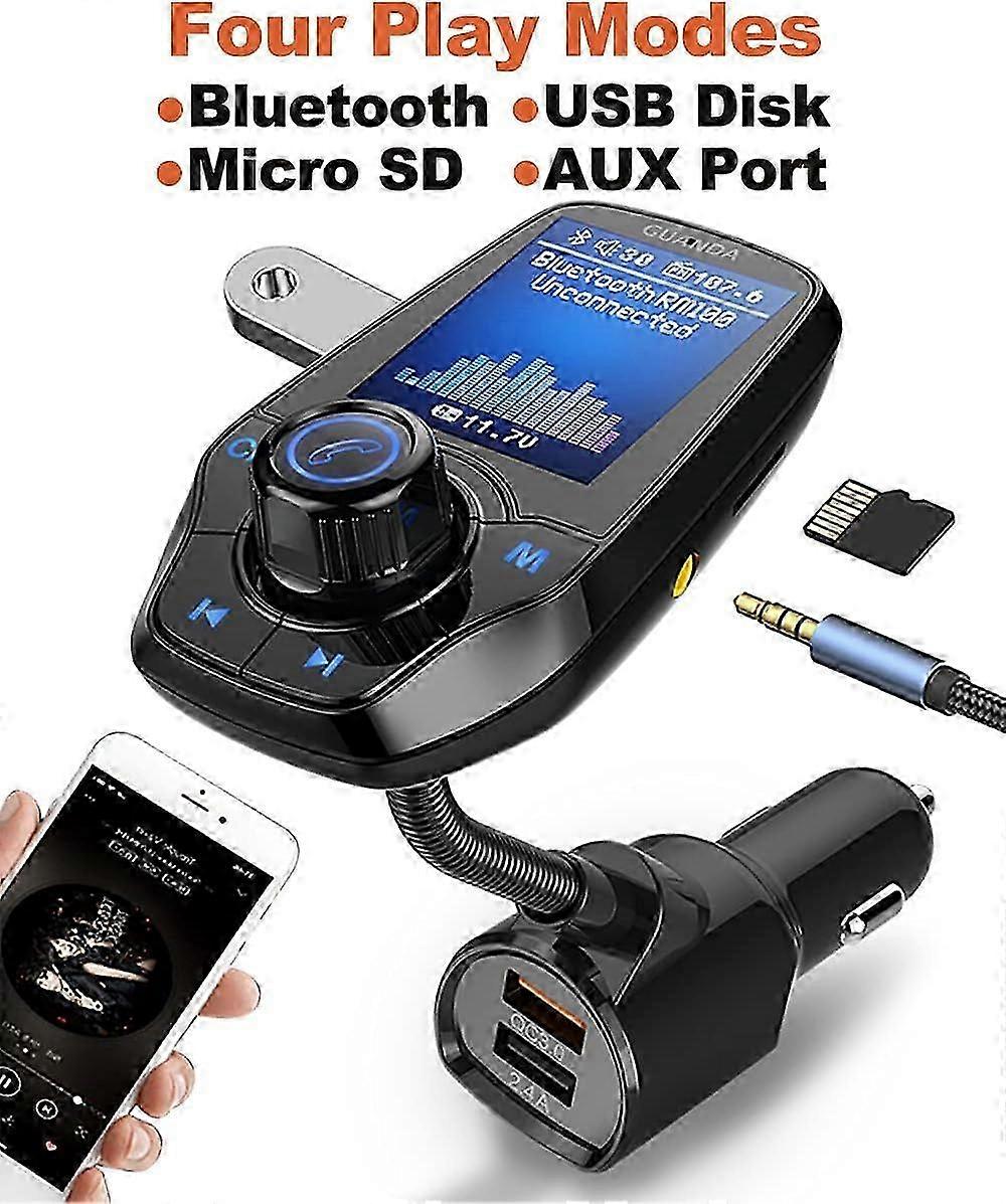 GUANDA TECHNOLOGIES CO, LTD. Bluetooth FM Transmitter in-Car Wireless Radio Adapter Kit W 1.8" Color Display S Handsfree Call AUX in/Out SD/TF Card US