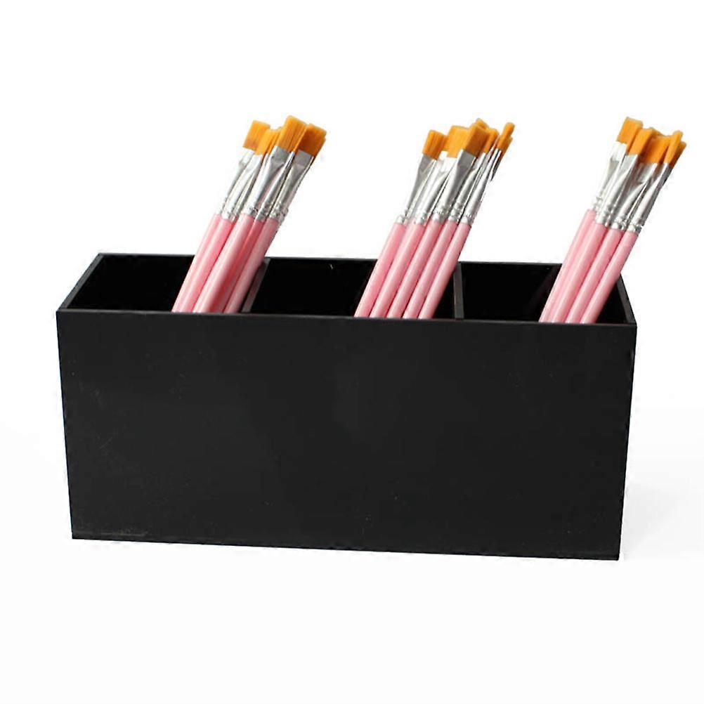Makeup Containers Three Grids Makeup Brush Box Storage Organizer for Cosmetics Home Black 20x7cm 1Pc