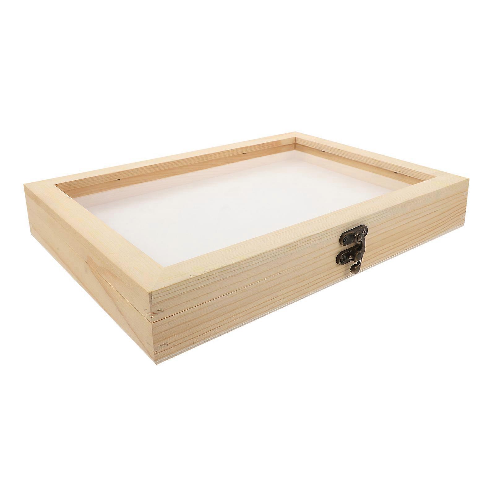 Unfinished Wooden Box Box Clear Top And EVA Board Specimen Display Case Frame 1Pcs