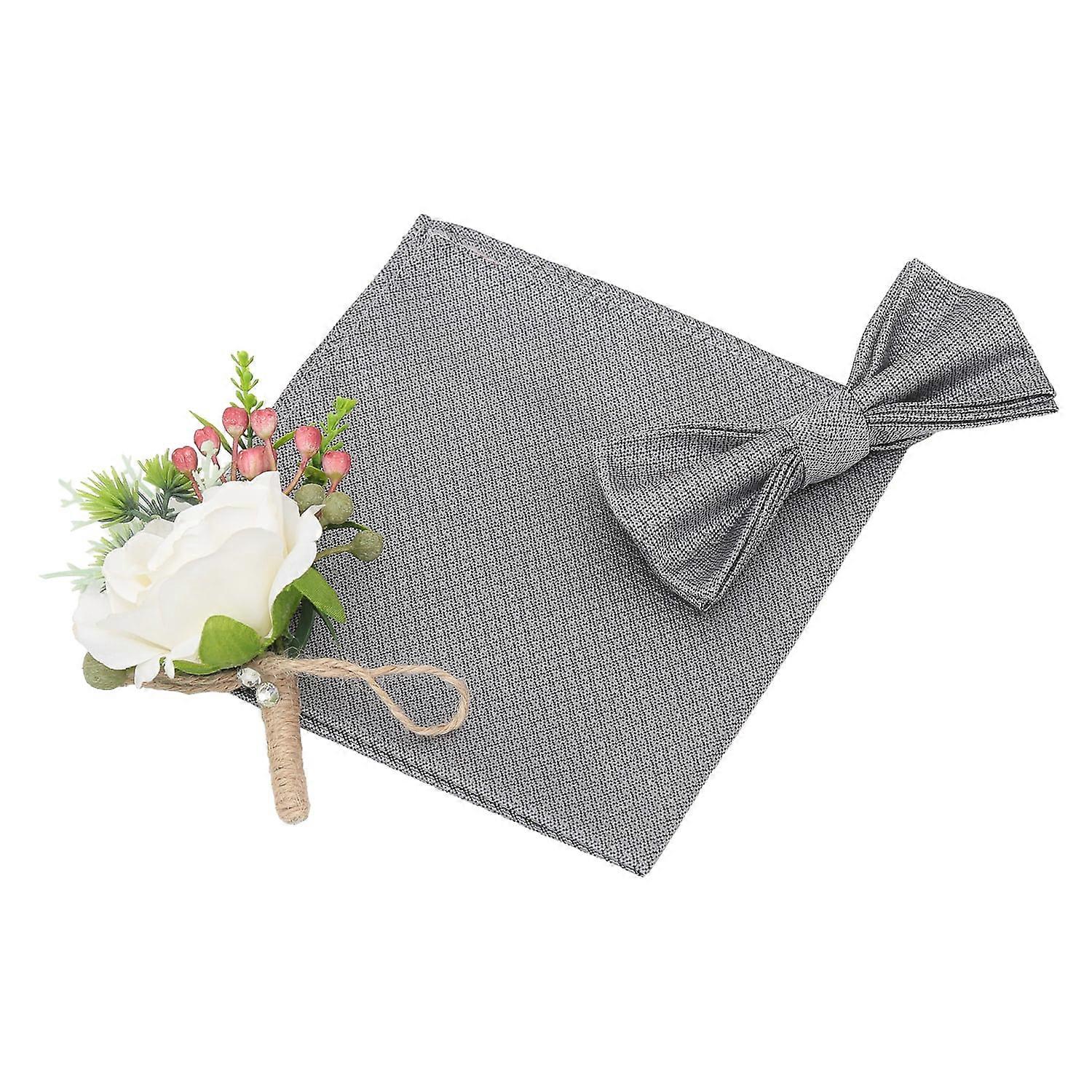 Grey Non-Crease Textured Bow Tie and Pocket Square Set