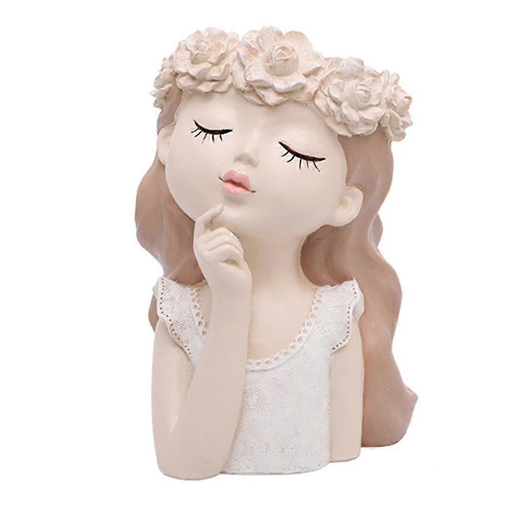 かわいい女の子の植木鉢レジンプランター花の家の装飾ベージュ27X18.5CM 1パック