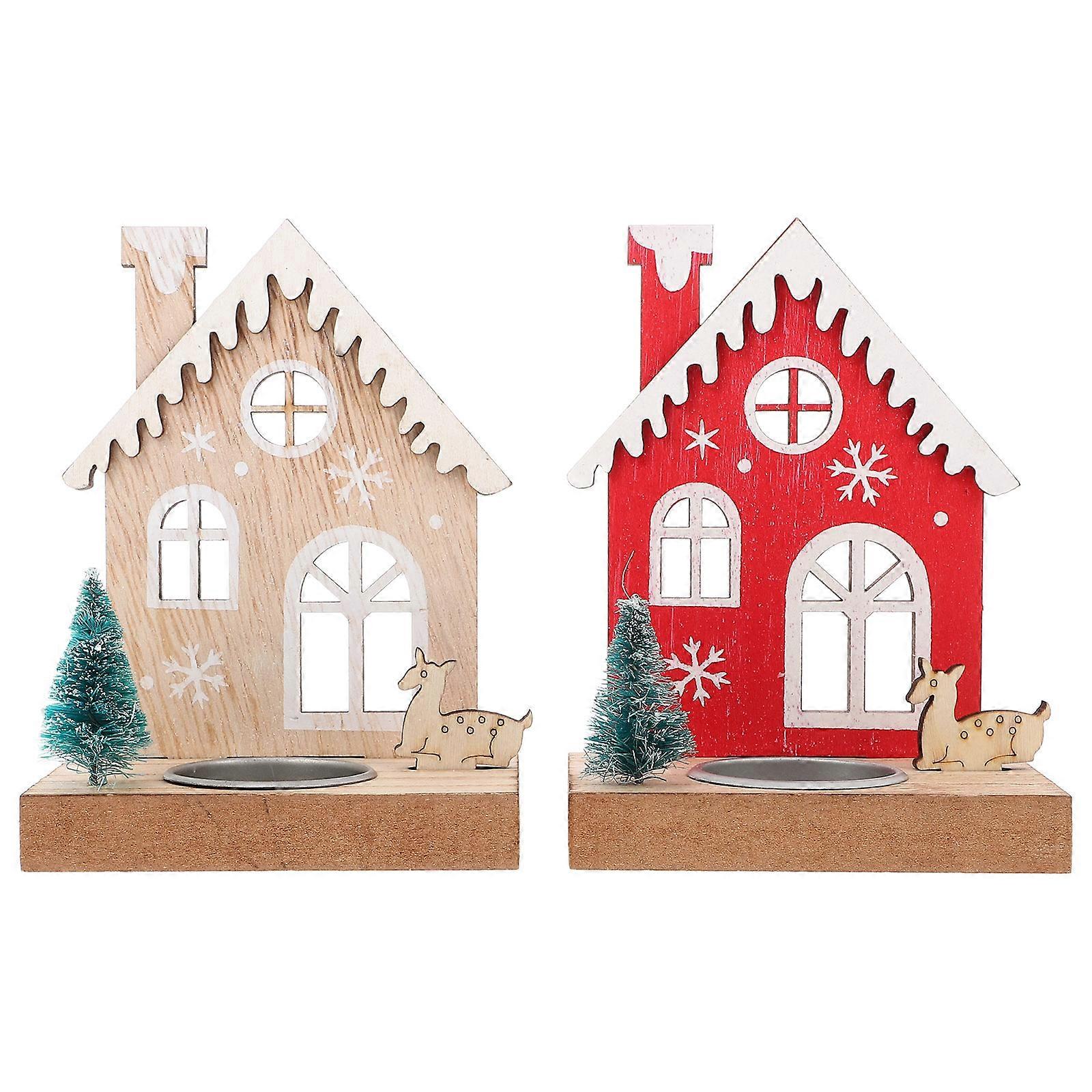 Creative Candleholder Wooden Tabletop Decoration Assorted Color 14.50X11.50X5.50CM Candlestick 2Pcs