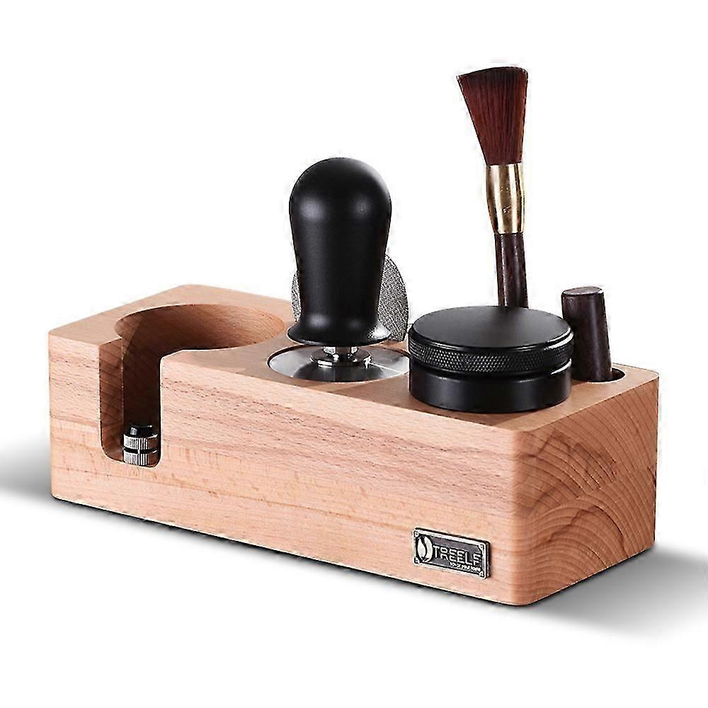6 in 1 Espresso Accessories Kit Include Wooden Tamping Station Espresso Tamper Distributor Puck Screen Stirrer and Cleaning Brush for Coffee Bar Home