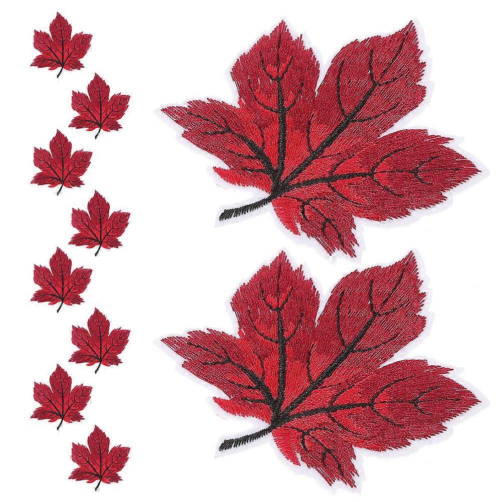 Embroidered Maple Leaf Patches for Clothes 12Pcs Dark Red Cloth Applique