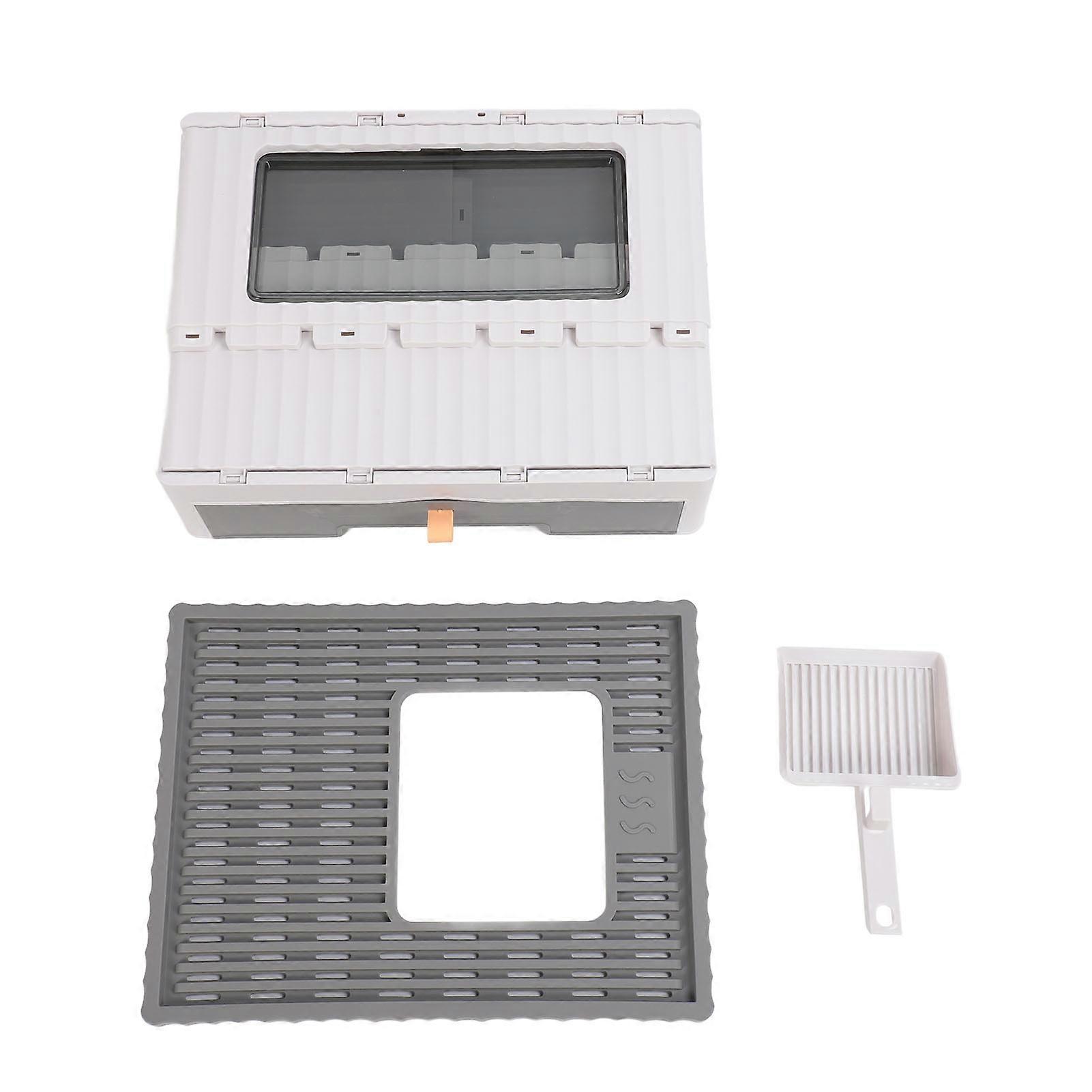 Enclosed Litter Box Foldable Top Entry Drawer Type Prevent Splashing Cat Toilet Box for Adult Cat Kitten Gray