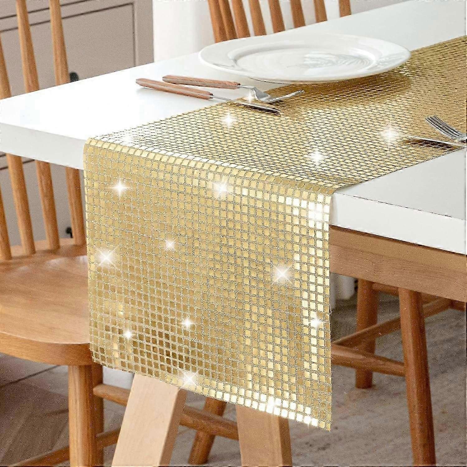 30x180cm Disco Mirror Sequin Plaid Table Runner for Wedding Party and New Year Decor