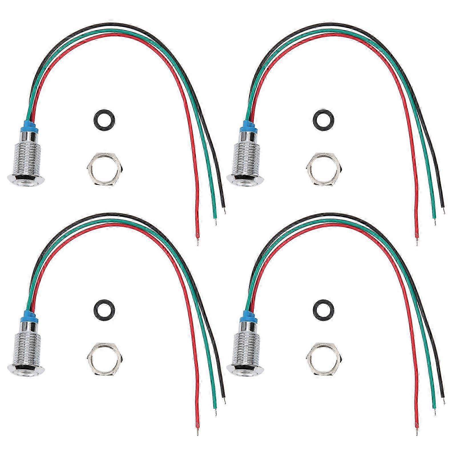4 Sets PreWired Round LEDs Waterproof Metal 2Color Lights Common Anode 3-6V 10mm (Red and Green) Suitable for Various Brands