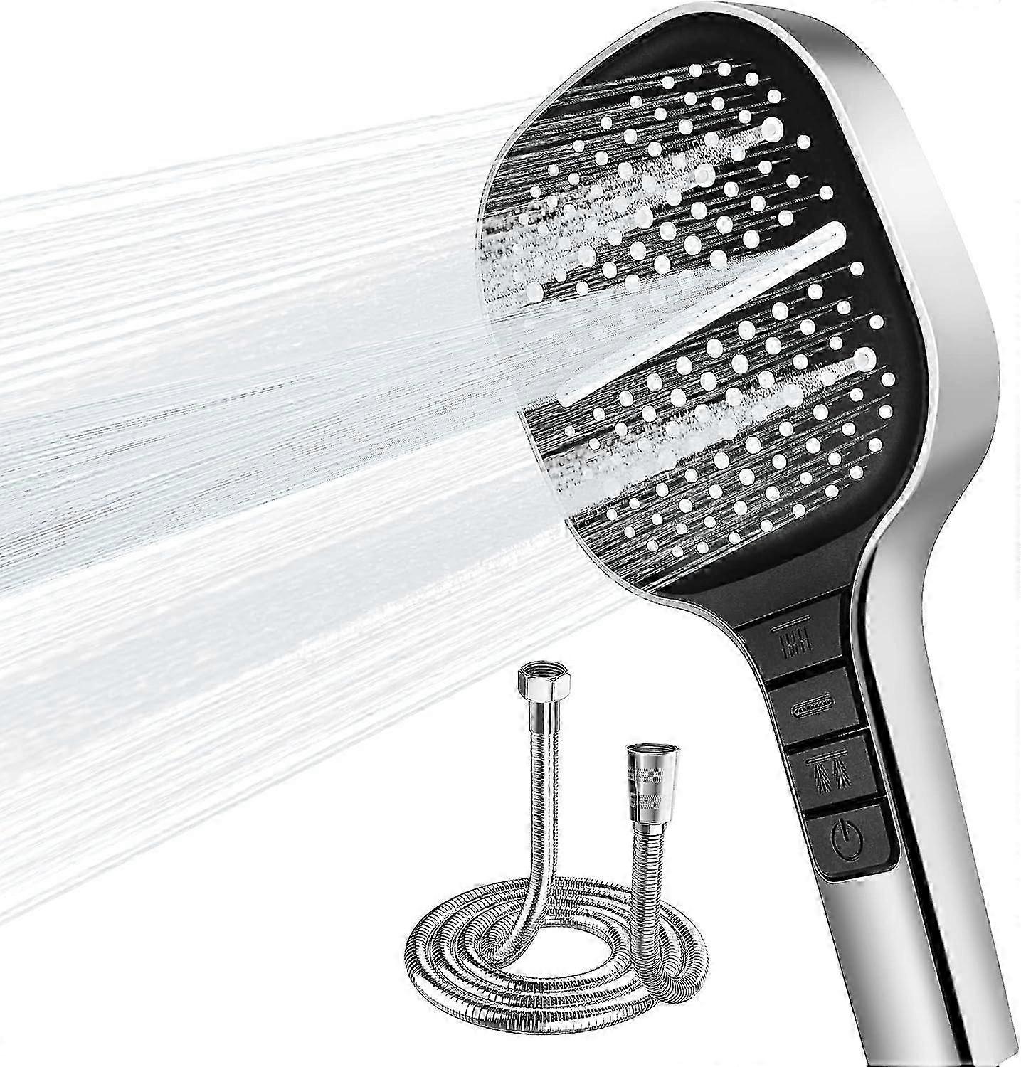 7 mode high pressure shower head and hose water saving bath large panel shower one button to quickly adjust shower mode