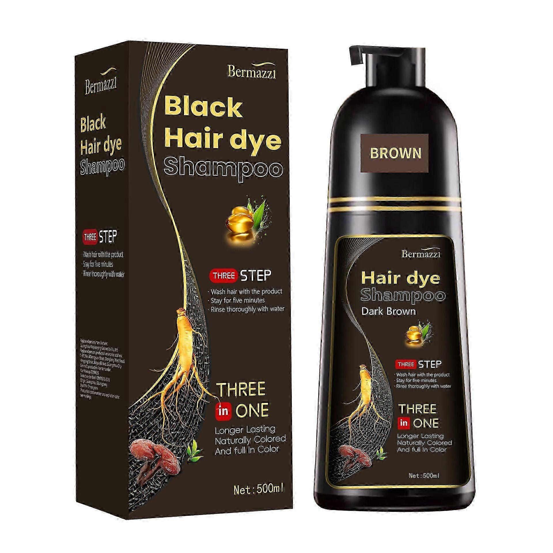3-in-1Hair Dye Shampoo,100% Grey Coverage,Herbal Hair Color Treated Shampoo, Natural Brown/Black Long Lasting Easy to Use