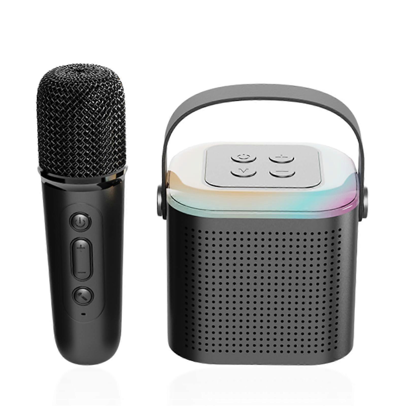 Bluetooth Karaoke Machine for Adults and Kids, Portable HiFi Stereo Retro Speaker with 1 Wireless Mic, Cool RGB Lights, Singing Toy (Black)