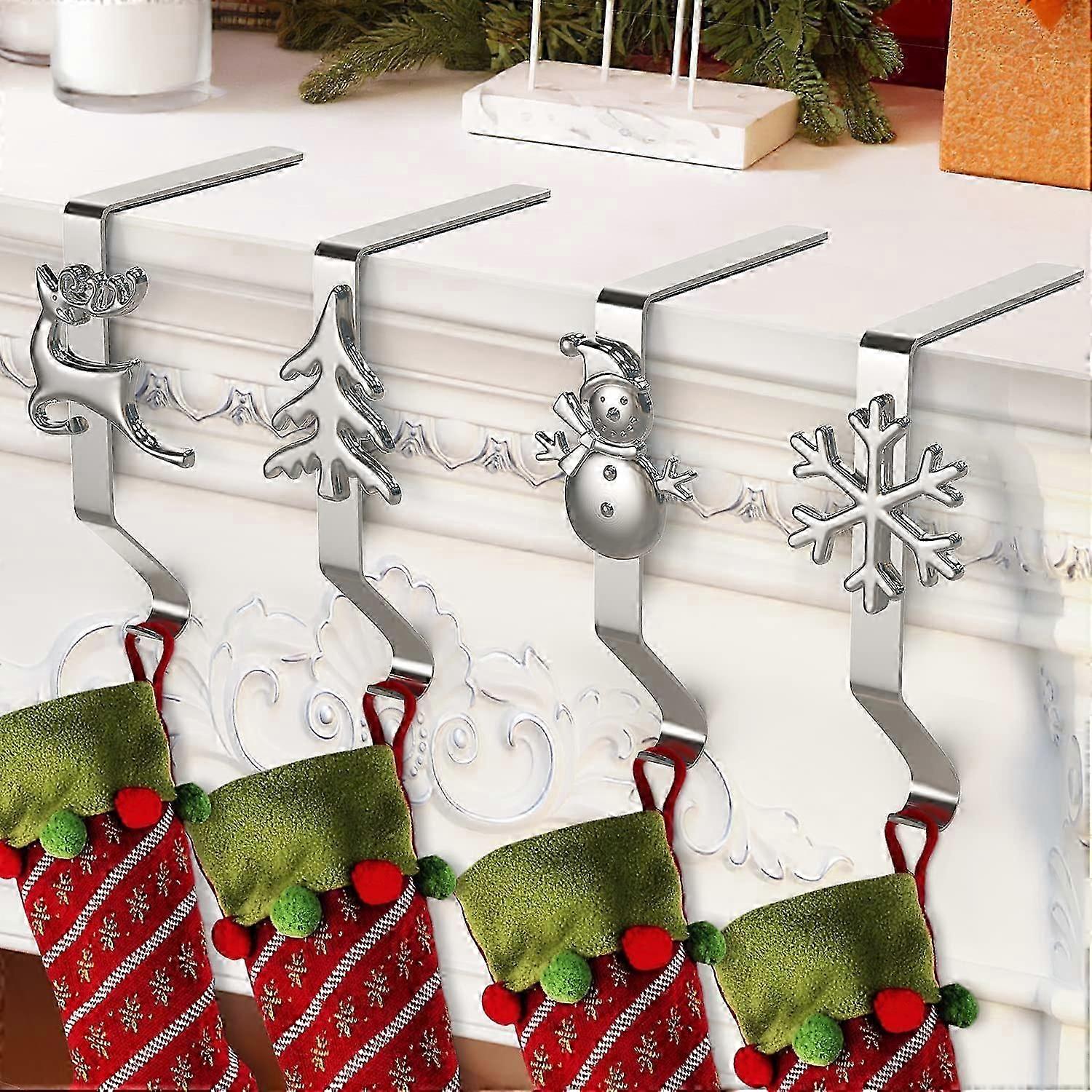 4-Pack Sturdy Fireplace Mantle Hooks for Christmas Stocking Display