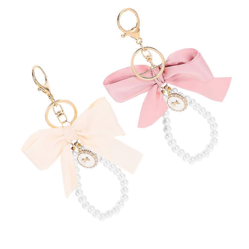 Pearl Key Rings Bow Keychain for Decor Use 2Pcs Unique Bag Hanging Ornament