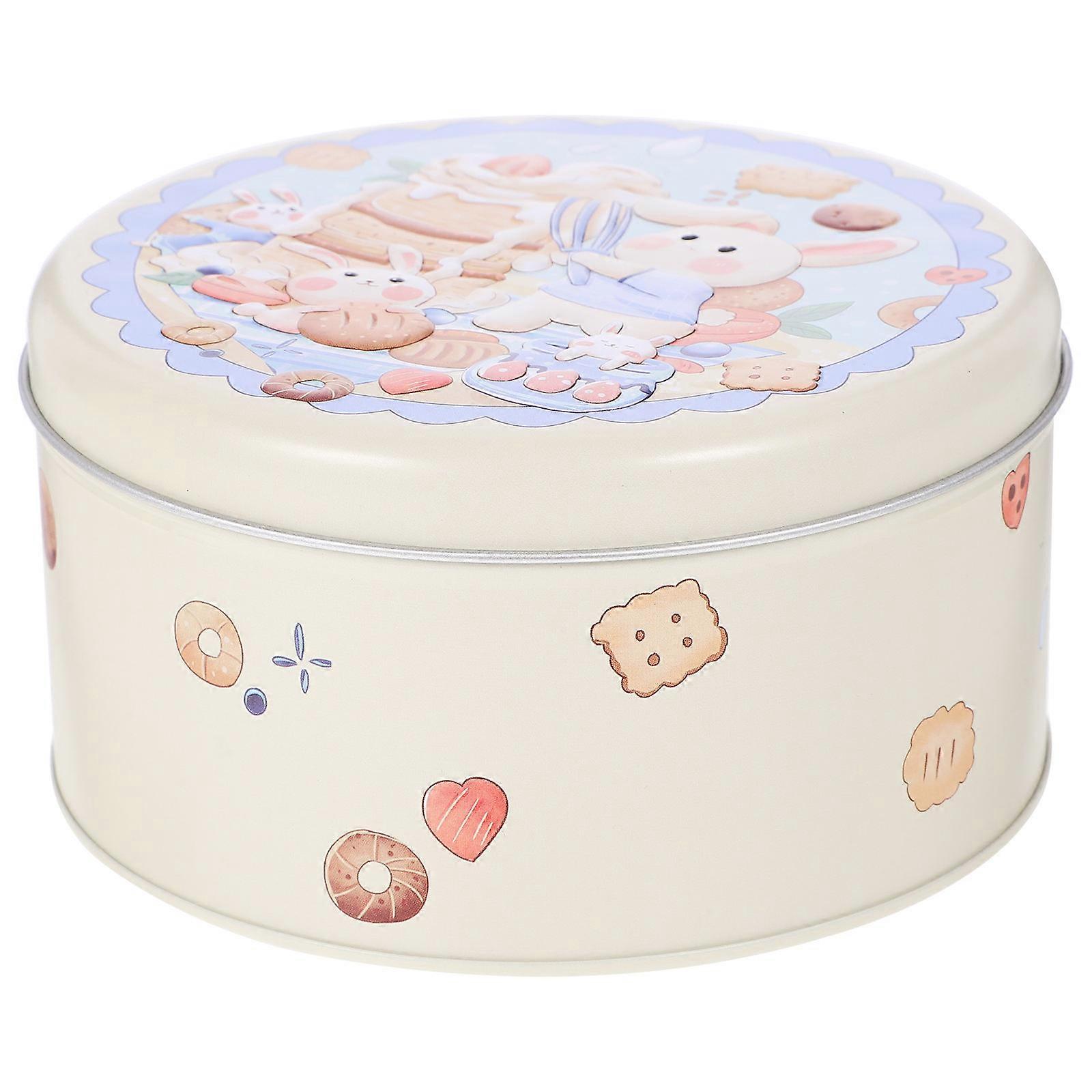 Round Cookie Tins Elegant Design Tinplate Box Birthday Snack Container Small Cookie Tin 1Set