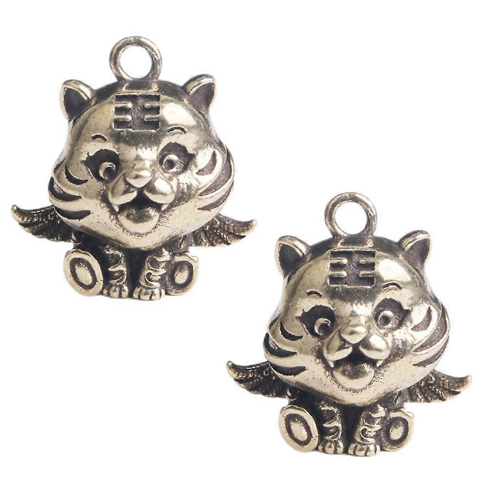 Golden Brass Tiger Shape Keychain Pendants for Decor with Delicate Details and Retro Style 2Pcs