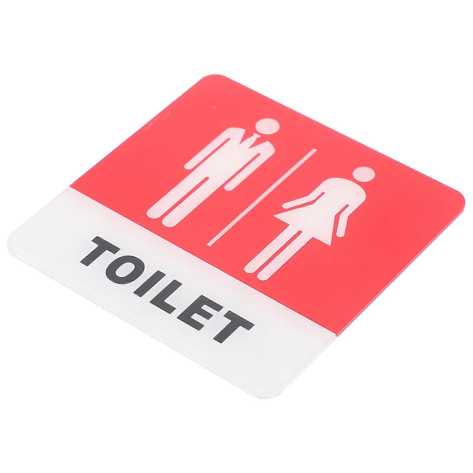 Unisex Bathroom Sign Adhesive Toilet Door Sign for Office Use Acrylic Red 0.25 inch thick