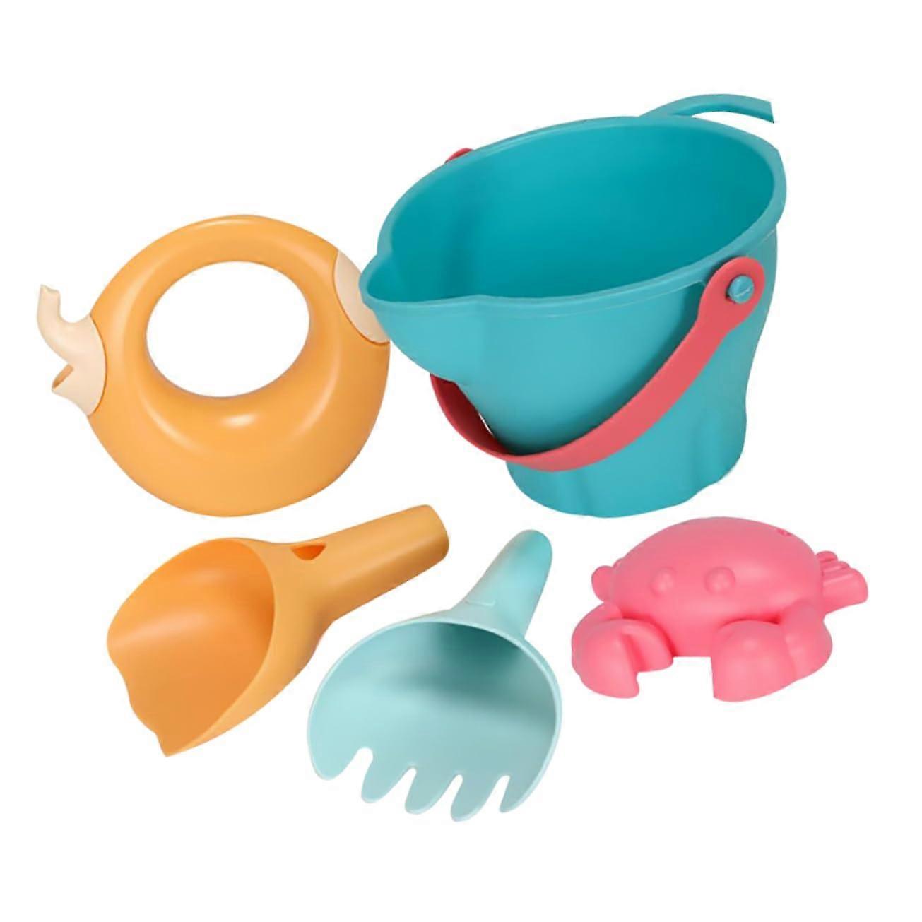 5Piece Sand Toy Set for Creative Beach Play, Portable Bucket and Tools
