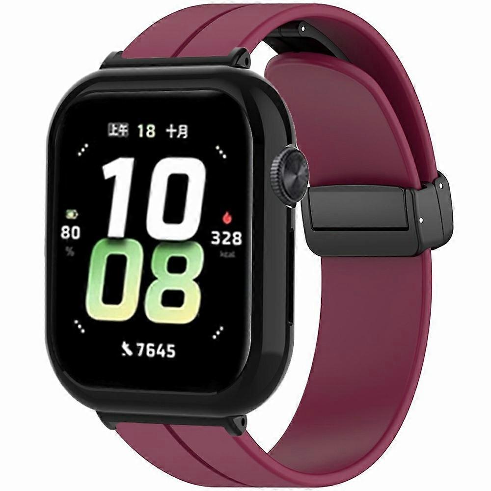 For Honor Watch 5 Strap with Case 2 in 1 Silicone Watch Band Magnetic Folding Buckle - Wine Red
