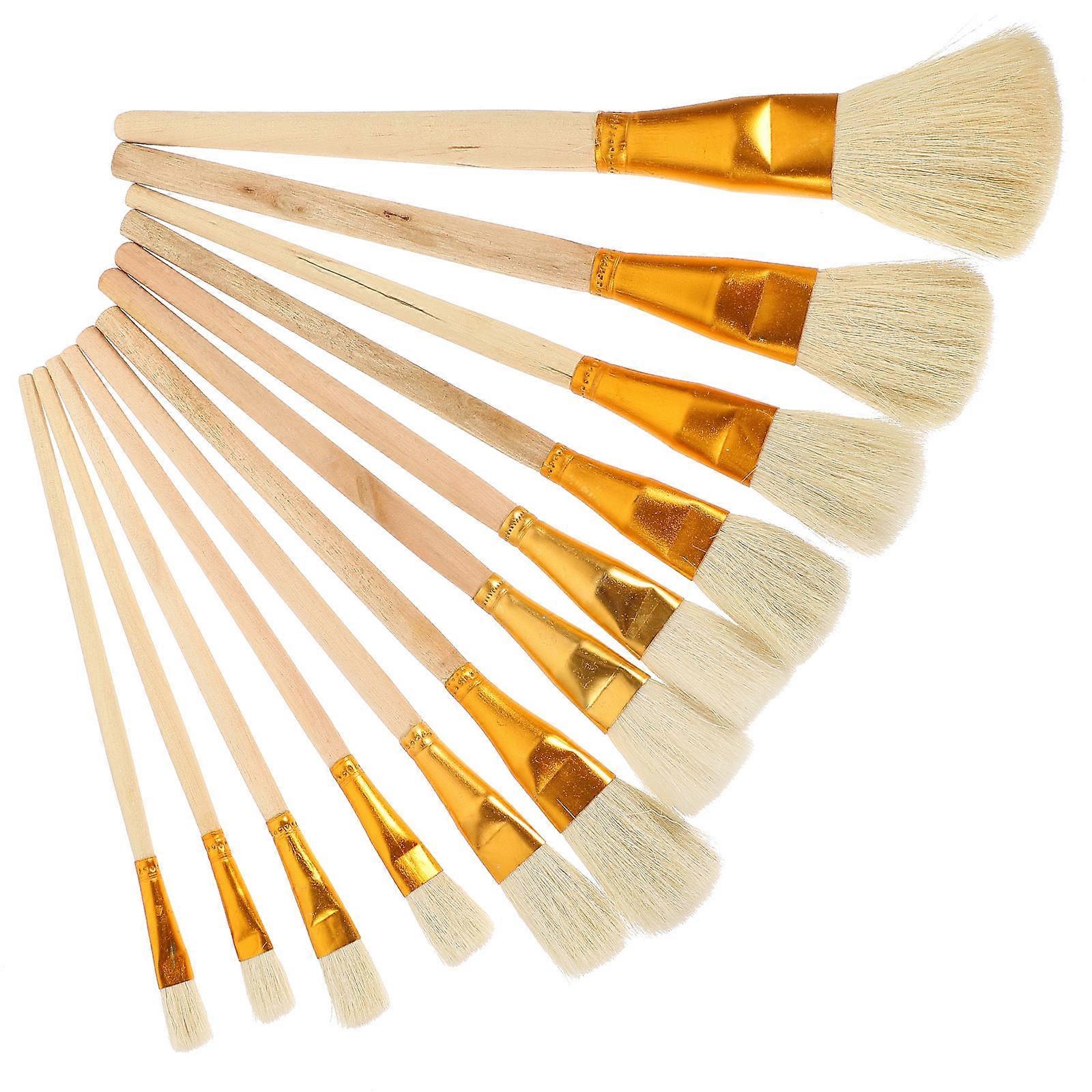 Durable Paint Brushes with Wool Alloy Tips and Comfortable Wooden Handles for Painting Use 12 pcs