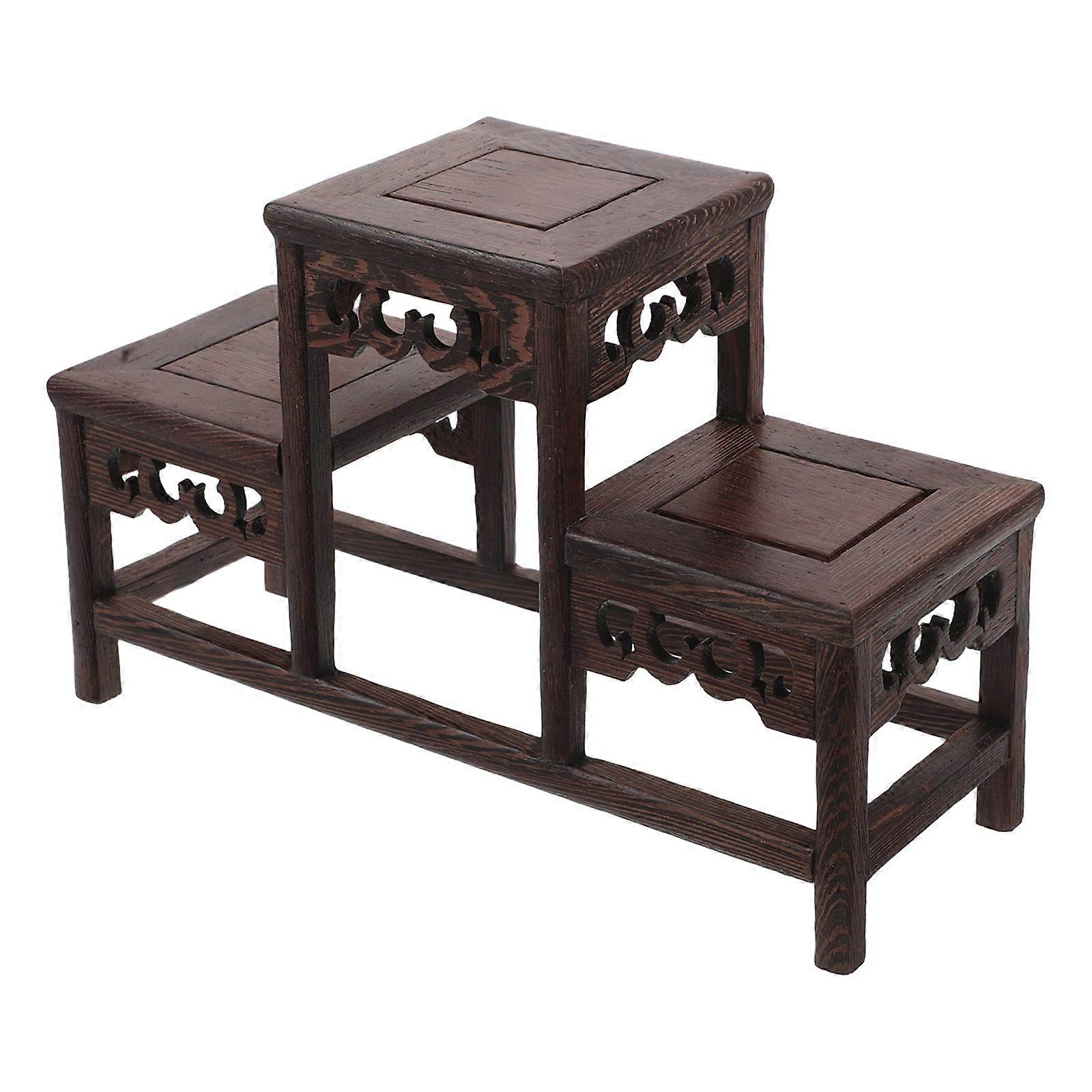Wooden Display Stand with Rustic Charm for Home Collectible and Plant Storage Wood Coffee Color 3 Tier