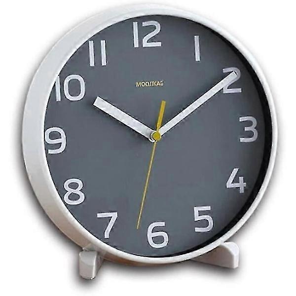 Non-ticking wall clock, 8" edge, wall or table clock, battery-powered large table clock (Gray).