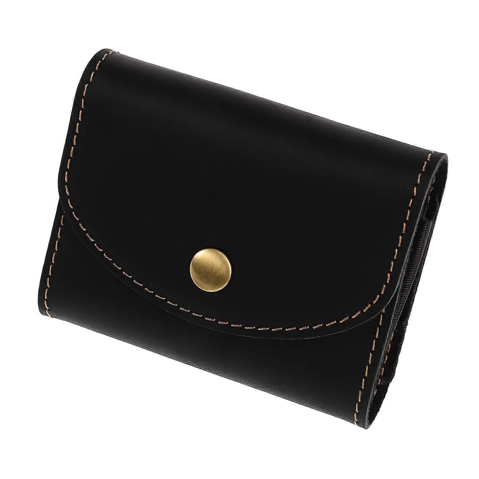Black Cowhide Multi Card Holder for Men with Snap Closure and Large Capacity Ideal for Business and Travel 4.3 x 3.1 Inches