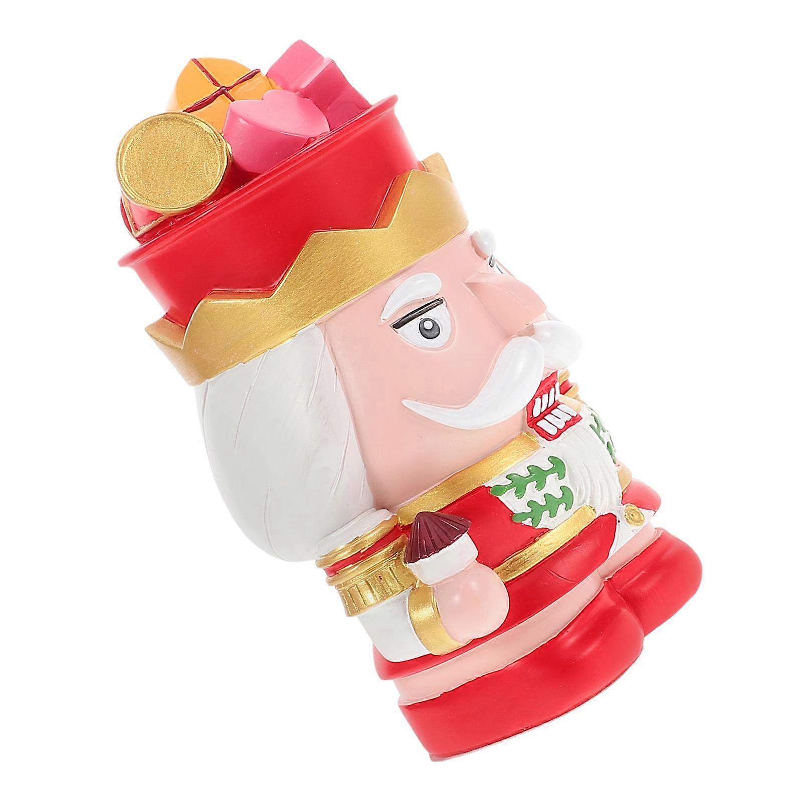 Nutcracker Coin Bank Resin Piggy Bank for Home Decor Red Large Capacity Storage Box 7.5 Inches