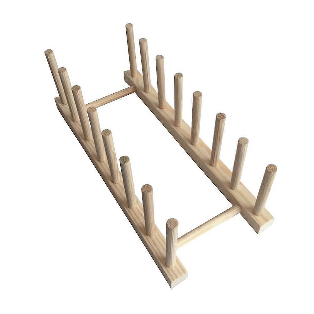 Beige Wooden Dish Drying Rack for Kitchen Organization Easy to Assemble Perfect for Plates and Photo Frames