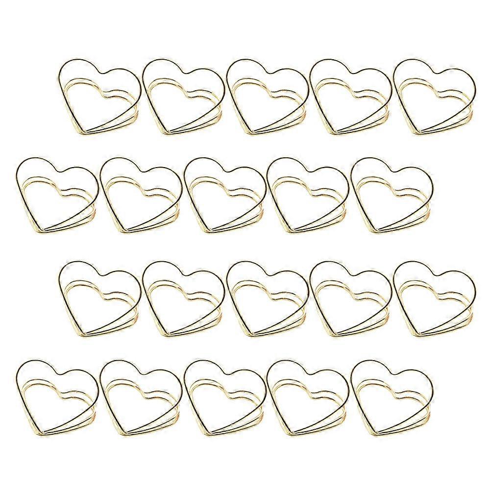 20pcs Heart Shaped Memo Clips, Elegant Metal Double Holders for Weddings, Parties & Events, Golden Finish