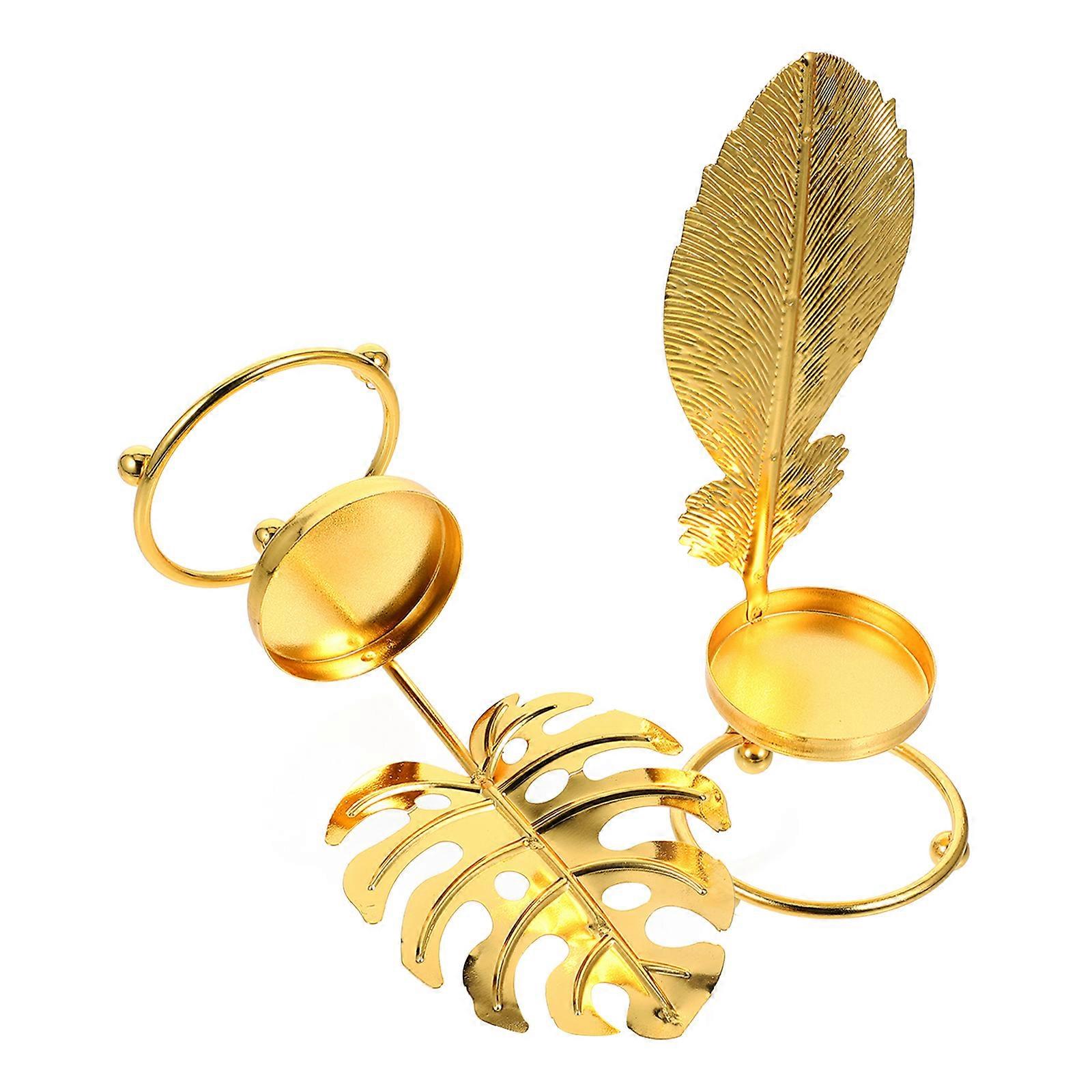 Wrought Iron Candlestick Ironwork Candle Holder for Dinner Atmosphere Golden Electroplating Process 2Pcs