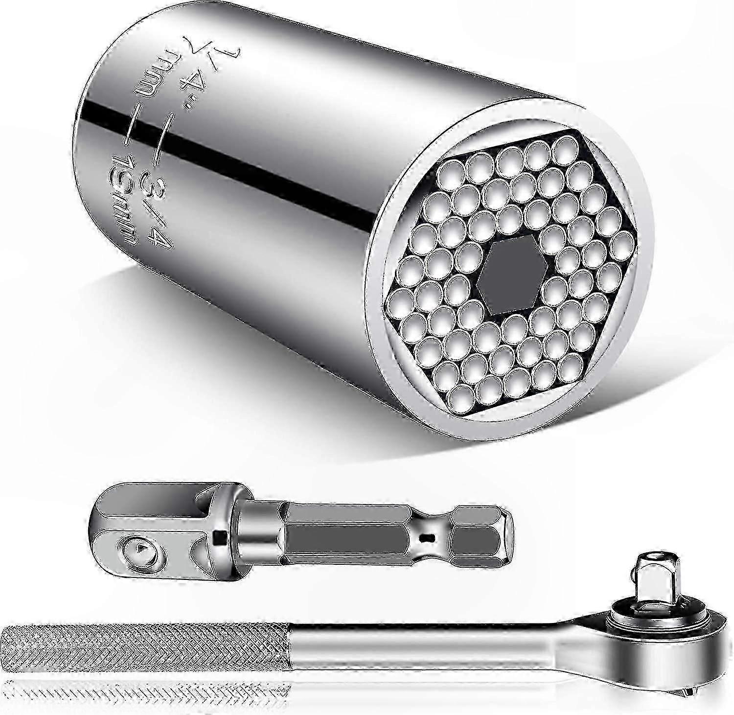 Multi-Function Universal Socket Tool Set with Drill Adapter & Wrench (3pcs) for Various Tasks