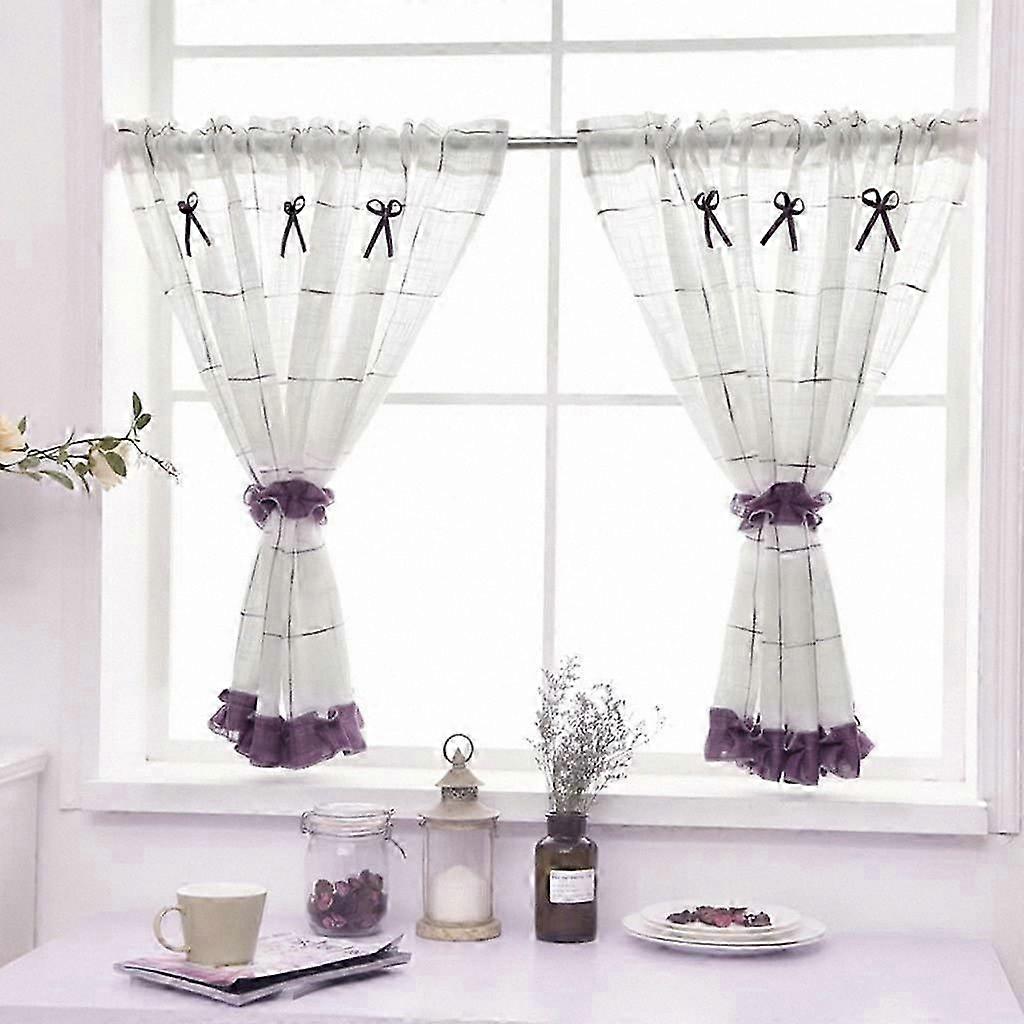 Mauve Cotton Blend Linen Curtain with Tiebacks, 90x90cm, Single Panel