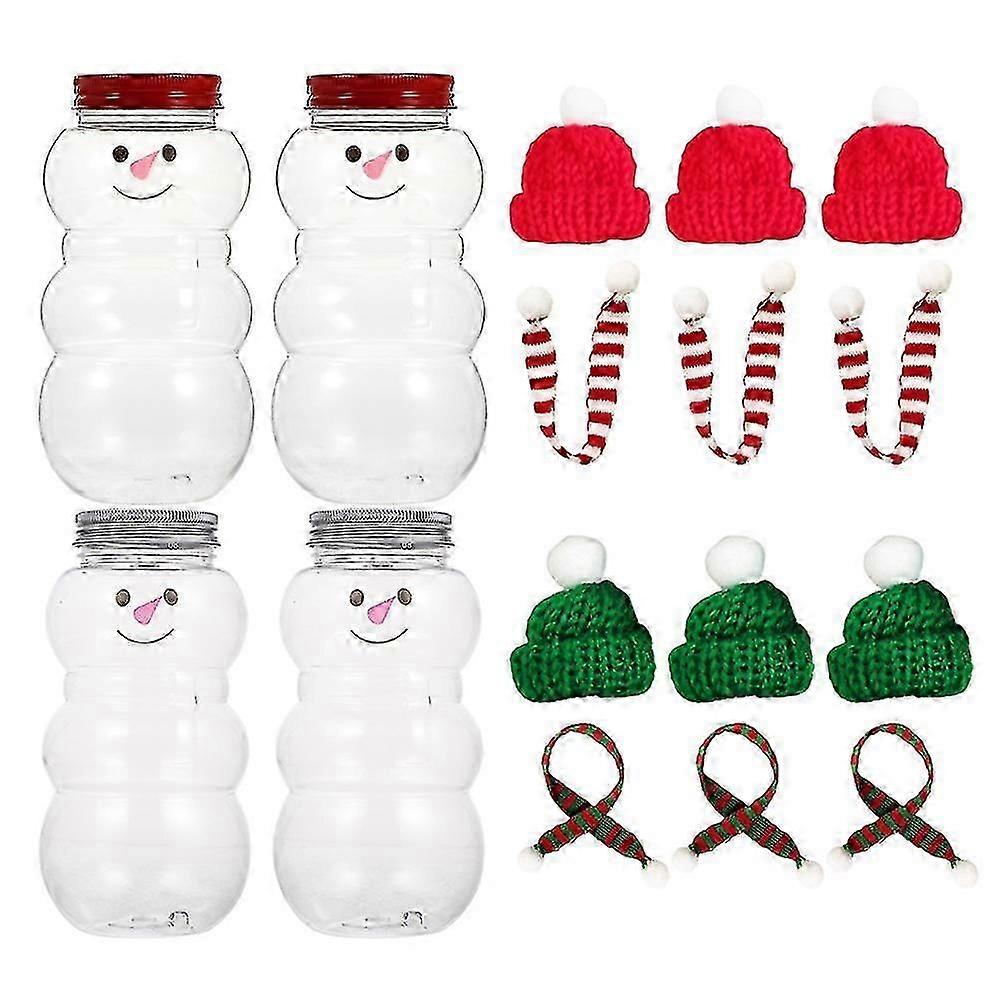 10 Sets Empty Juice Bottles with Hats and Scarves Snowman Beverage Bottles