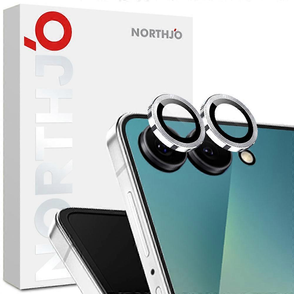 TKdaddy NORTHJO 1 Σετ Για Samsung Galaxy Z Flip7 5G Σκληρυμένο Γυαλί Κάμερα Φακός Φιλμ CD Φλέβες Μεταλλικός Δακτύλιος Προστατευτικό Φακού Ασημί