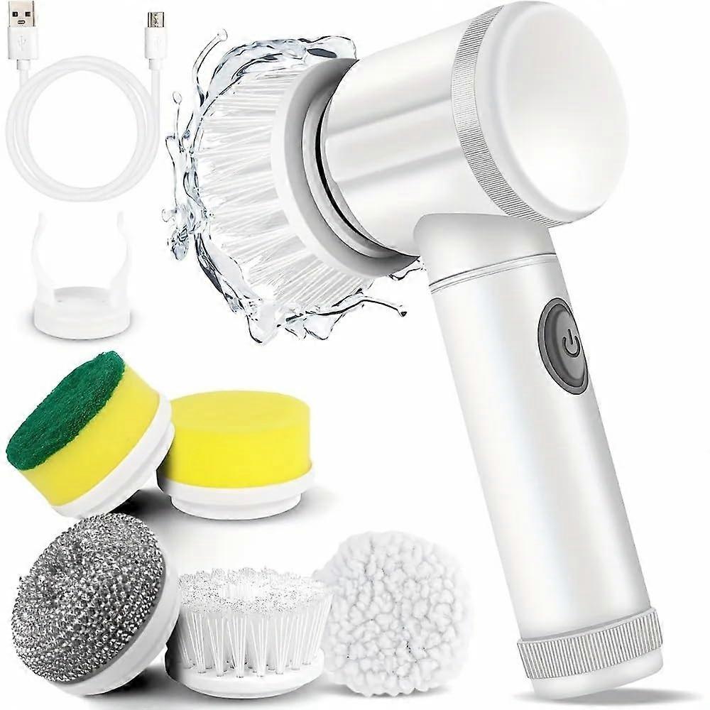 Electric Spin Scrubber with 5 Brush Heads, 2 Speeds, Waterproof, USB Charging