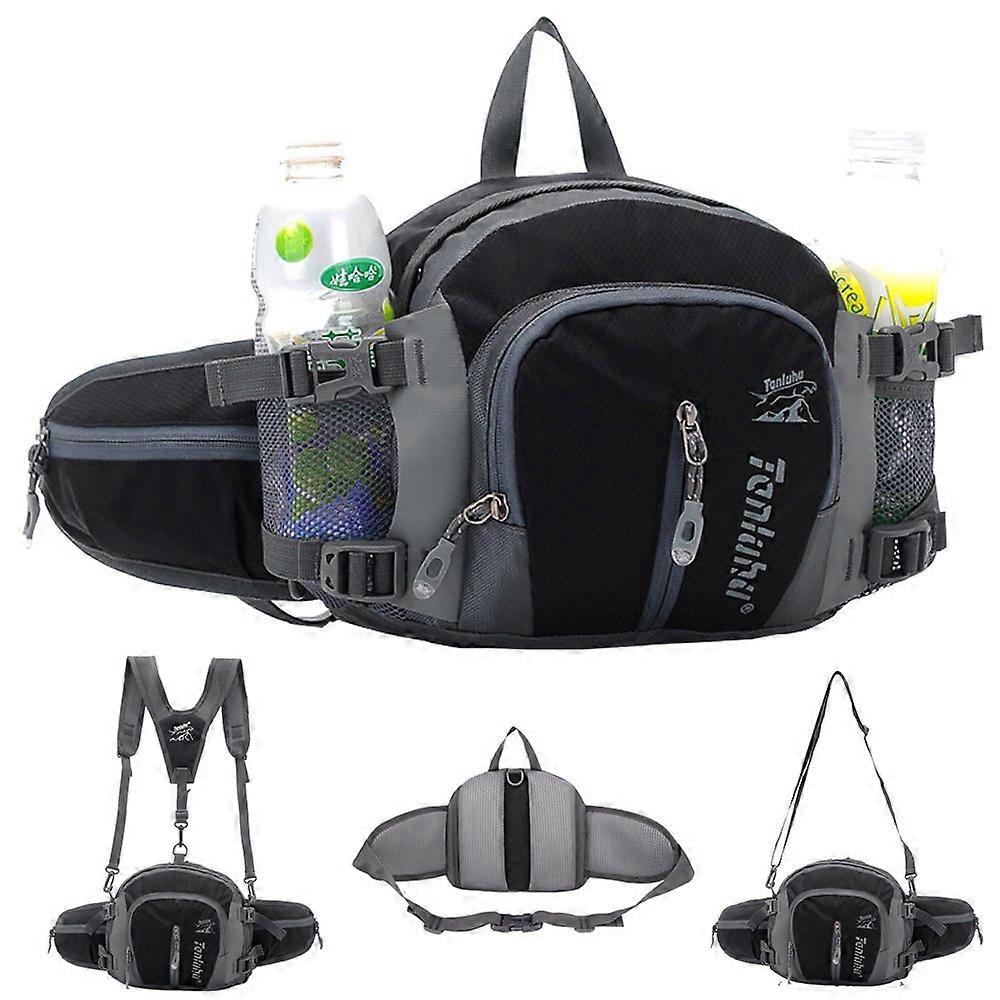 Multifunctional Military Style Canvas Waist Pack Bag for Running Hiking Cycling Climbing Camping with Water Bottle Holder (Black)