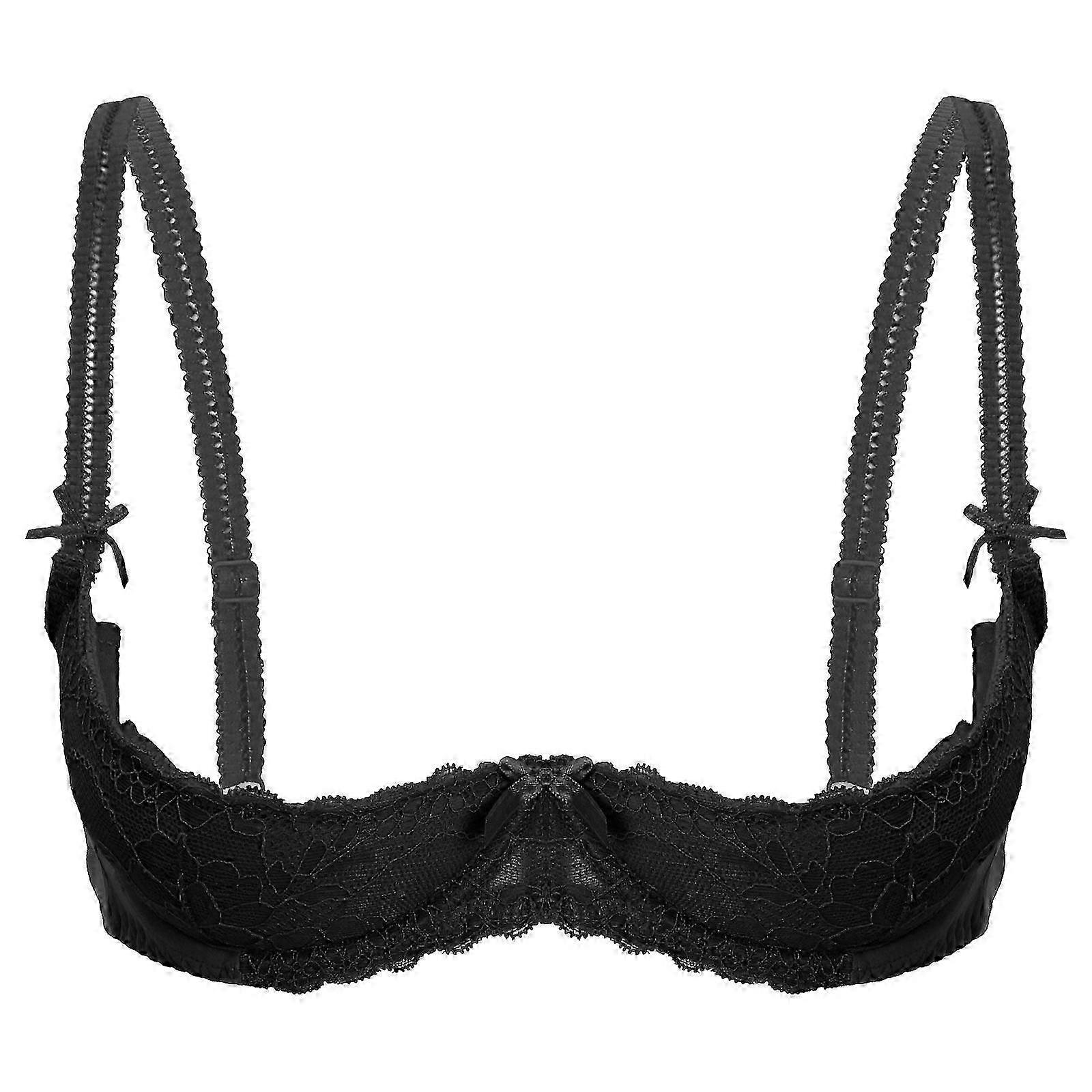 Damunderkläder Öppna Bröst BH 1/2 kopp Push Up Underwire Spets BH Justerbar rem Svamp Vadderad Brassiere Underkläder