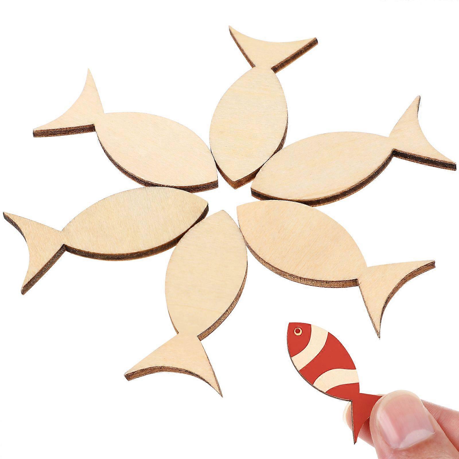100 Pcs Unfinished Wooden Chips Fish-shape Wood Slices Graffiti Wood Chips Creative DIY Accessories for Crafts
